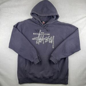 Stussy Hoodie Mens M Blue Bandana Logo Pullover Hooded Sweatshirt Retro USA Made